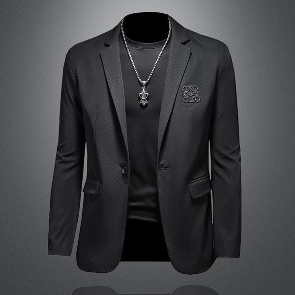 

2022 new men's casual suits high-end business anti-wrinkle non-iron coat trendy fashion slim fit plaid printed embroidered top, White;black