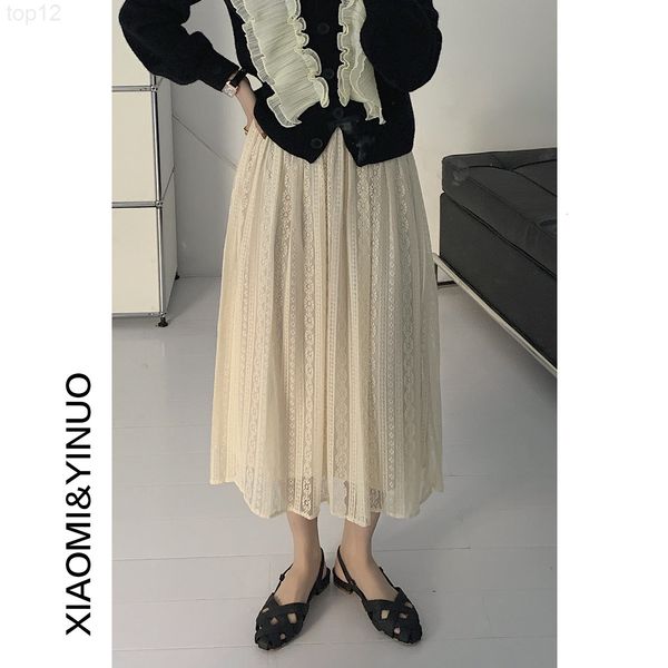 

designer[ou fan]8510 jacquard draped high waist skirt women's 2022 spring new super fairy design a-shaped luxurious, White