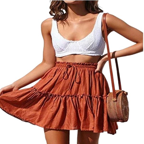 

summer fashion casual pleated women's skirt with ruffle half body bandage a-line 2022 skirts 35oa#, Black