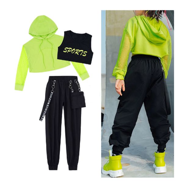 

kids girls jazz dance costume hip hop clothing vest net sleeve black hip hop cargo pants teens girl modern dancing clothes7243162, White