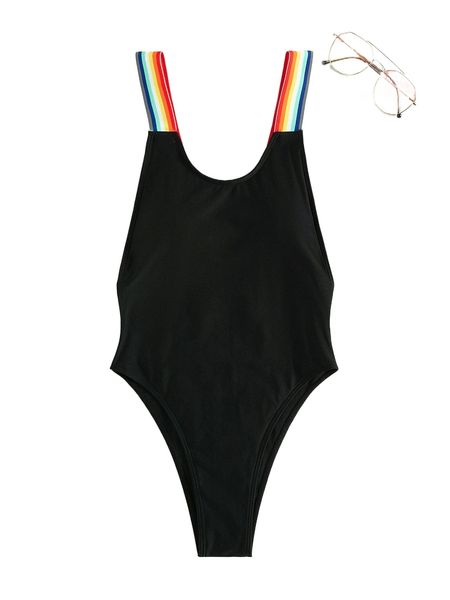 

rainbow stripe one piece swimsuit t03i#, White;black