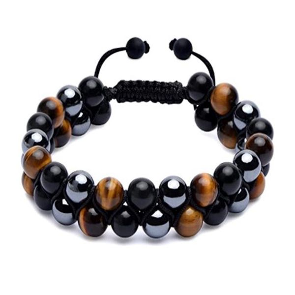 Strand frisado fios pulseira tigres olho preto obsidiana e hematita 8mm contas magnéticas para homens mulheres jóias frisadas