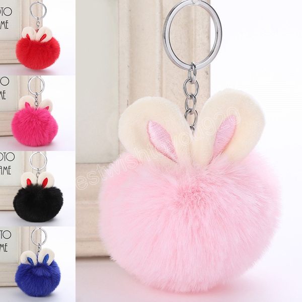 

ear fur pompom key chain fake rabbit fur ball keychains pom pom fluffy bag charms bunny pendants keychain keyring, Slivery;golden
