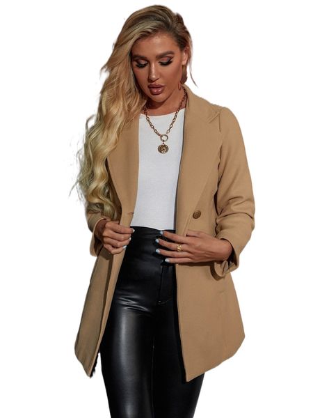 

solid lapel neck double button overcoat o4mc#, Black