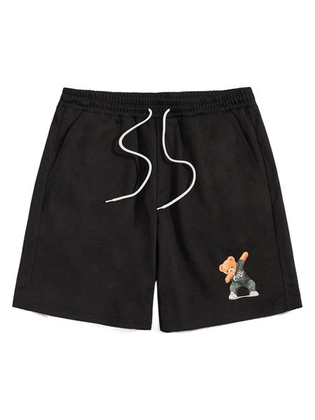 

men bear print drawstring waist shorts 638r#, White;black