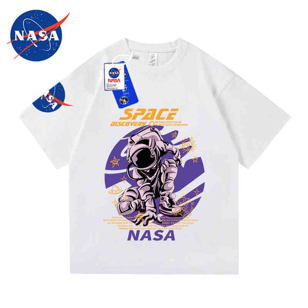 

summer nasa co branded t-shirt male alien klein blue teen fashion trend short sleeve, White;black
