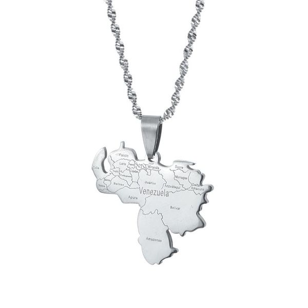 

chains stainless steel venezuela map pendants necklaces women patriotic jewelry for men girl gifts, Silver