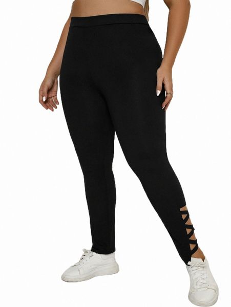 

plus crisscross cut out leggings d2gn#, Black