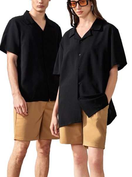 

1pc solid lapel neck shirt n24p#, White;black