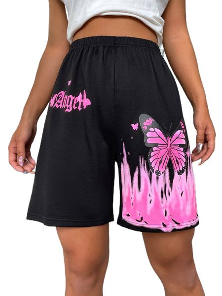 

butterfly & letter graphic shorts y7is#, White;black