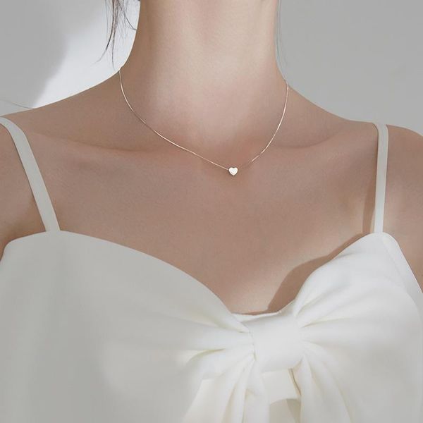 

pendant necklaces love necklace fashion women clavicle chain simple design fine jewelry accessories s925 stamp, Silver