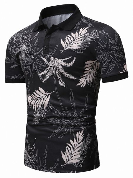 

men tropical print polo shirt 96oy#, White;black