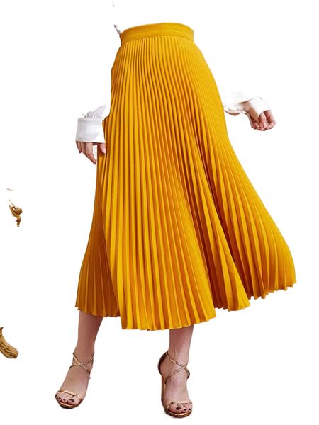 

high waist solid pleated skirt 11xq#, Black
