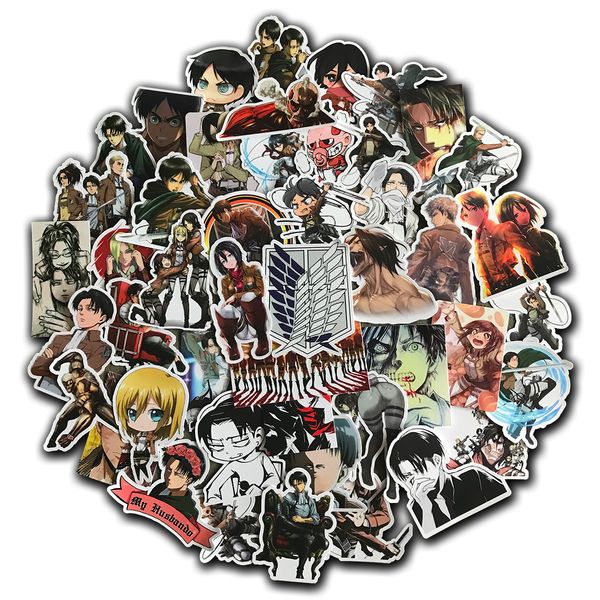 Adesivo à prova d 'água 10/50 PCS Cool Stickers Pack Ataque em Titan para Bagagem Guitar Laptop Engraçado Vinil Graffiti Anime Adesivo Bomb Decalques Brinquedos Levi Car adesivos