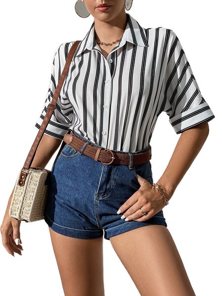 

tall striped button front shirt f31x#, White