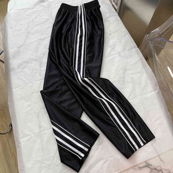 

men's pants b home embroidered letter stitching elastic pants with straight head and wide legs fashionable casual style for men, Black