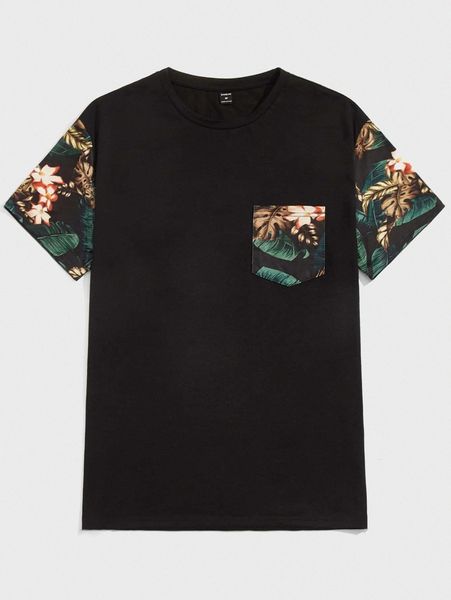 

men tropical print pocket patch tee 350w#, White;black