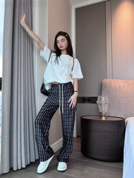 

women's pants & capris designer ce home 22 spring and summer new full width letter design wide leg leisure comfortable 100 straight tub, Black;white