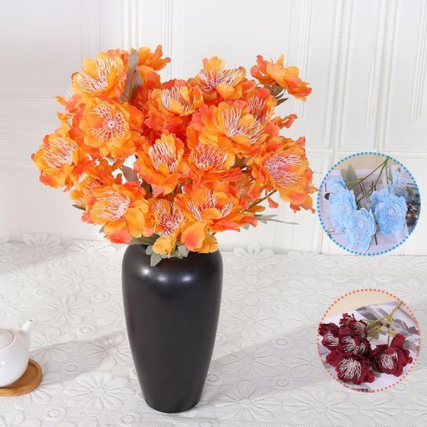 Flores decorativas Wrinalh Heads Peonies Snow Flower Artificial Flow Fake Bouquet Bunch para Decoração de Casamento Diy Craft Room Home Table