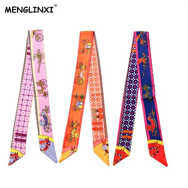 

menglinxi bag twillies new women small twill silk scarf horse print headdress handle bag ribbon long scarves302j, Blue;gray