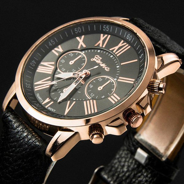 

new style geneva women watch selling fashion popular quartz watches casual leather pu female girl lady round dial wristwatch, Slivery;brown