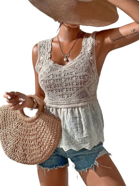 

floral pattern eyelet embroidery sweetheart neck cover up l96j#, White;black