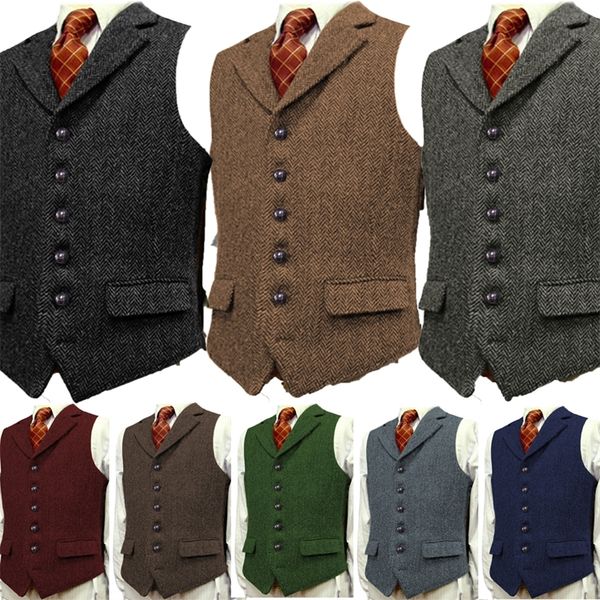 

mens wool t slim fit leisure cotton bury vest gentleman herringbone business brown waistcoat blazer for wedding groom 220702, White;black