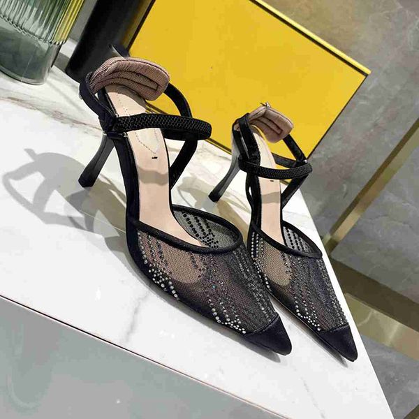 

mesh sequins sandals designer high heels luxurys summer women sling back sandal wedding shoes with box, Black
