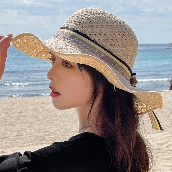 Yaz Kadınlar Ince Hasır Şapkalar Gölgelendirme Mizaç Yay Şapka Seaside Plaj Balıkçı Sun Caps