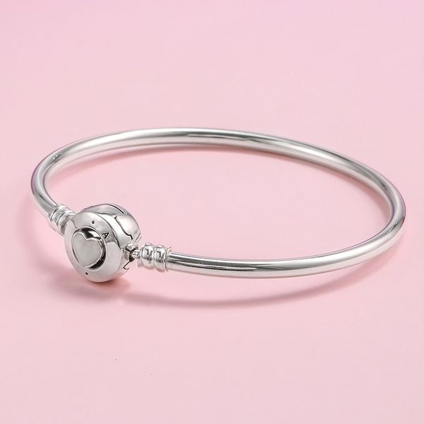 

love heart clasp bangle bracelet authentic 925 sterling silver womens engagement jewelry with original gift box for pandora charms bracelet, Black