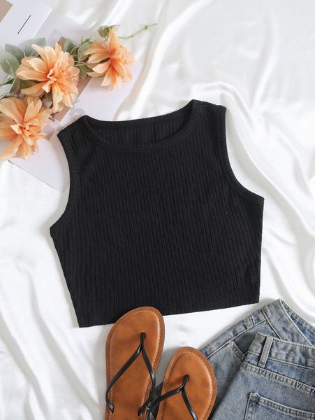 

solid ribbed knit tank o39b#, White