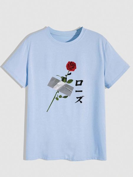 

romwe guys rose graphic tee r1c7#, White;black