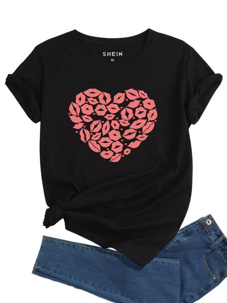 

lip & heart print tee h7kc#, White