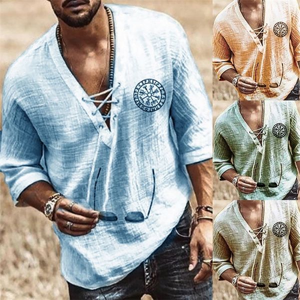 

renaissance viking medieval cosplay halloween costume men shirt v neck lace up vintage half sleeve linen blouse 220617, White;black