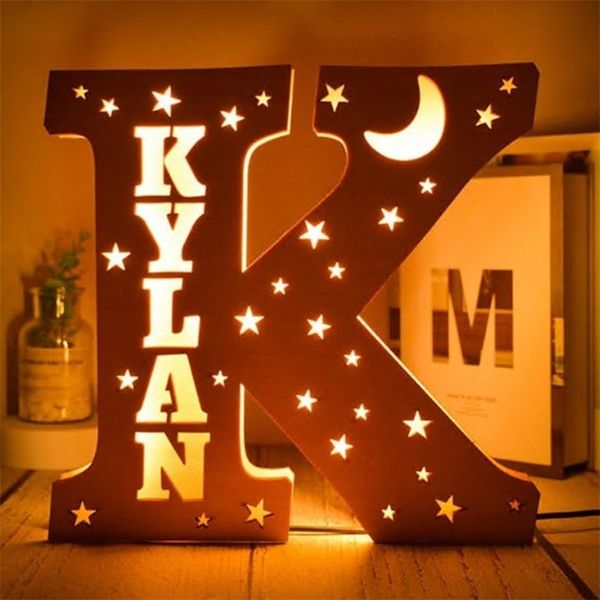 Nome Custom Wooden Letter Light Home Wall Bedroom Decor Led Night Light Personalidade Presente de Natal para FamilyKidcouples 220623