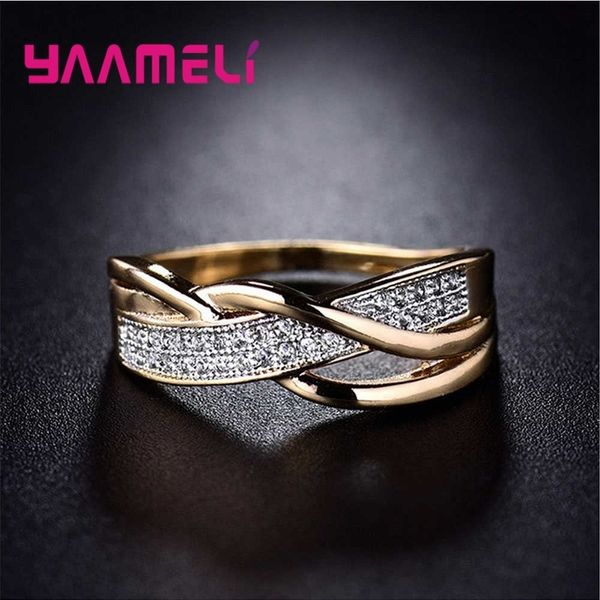 

twisted real true lover rings 925 sterling silver austrian crystal wedding engagement women men accessories 220716, Slivery;golden