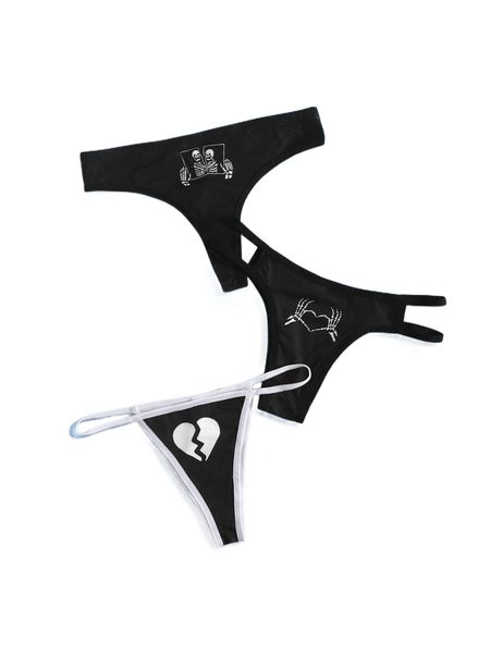 

romwe x catsneeze 3pack skeleton panty set 32ot#, Black;red