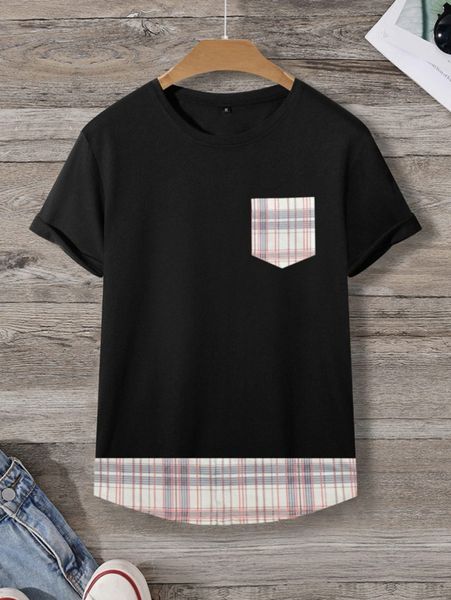 

men contrast plaid tee c9cf#, White;black