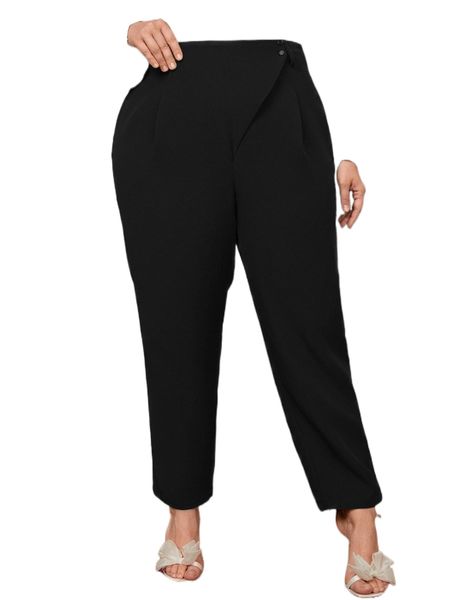

plus fold pleated tapered pants 81r8#, Black