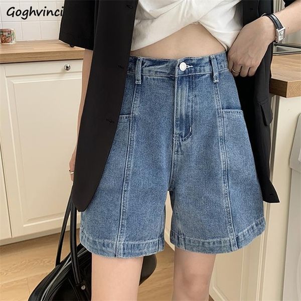 

women denim shorts solid vintage kneelength spliced design fashion loose leisure bf style streetwear high street cool teens ins 220527, White;black