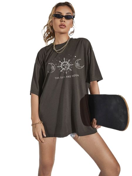 

sun & moon print drop shoulder tee s0jp#, White