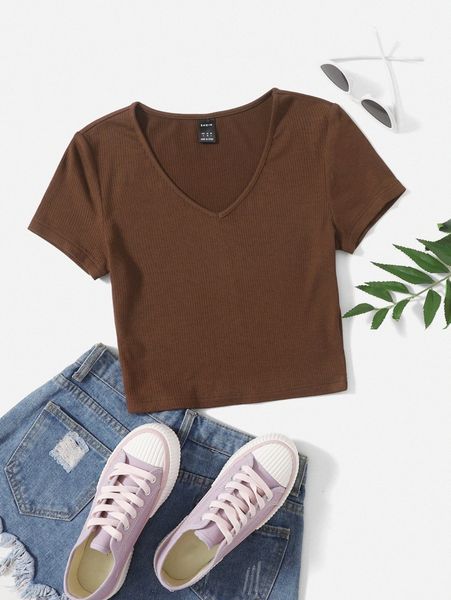 

v neck rib-knit tee p99d#, White