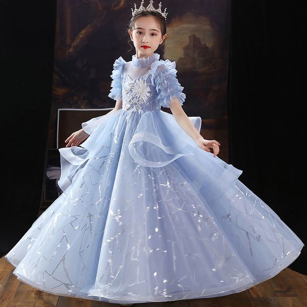 2022 Floral Lace Flower Girl Abiti Abiti da Sfera Bambino Bambino Pageant Abiti Long Train Beautiful Little Bambini Flowergirl Dress Formale Abito da bambino a buon mercato