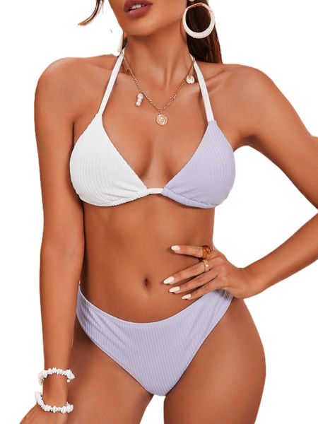 

rib halter triangle bikini swimsuit 3537#, White;black