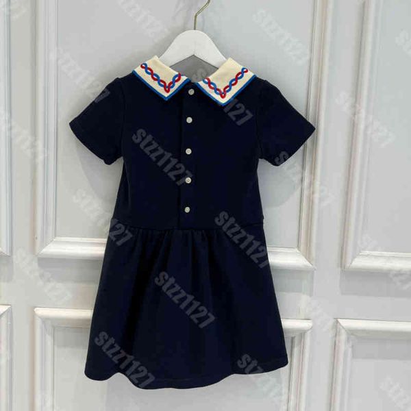 

22ss kids designer clothes girls navy collar dress shirt cotton skirt summer child short sleeves embroidered skirts girl g.ci brand solid co, Red;yellow