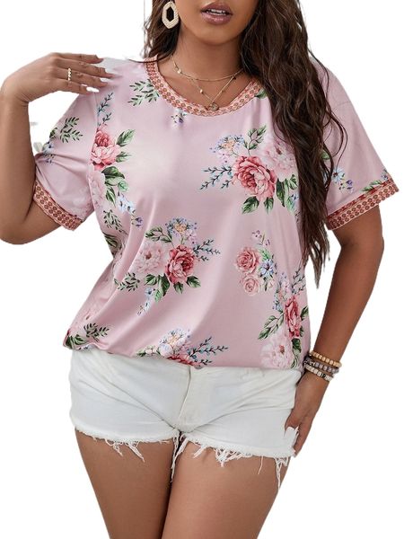 

plus floral & geo print tee q5ey#, Black