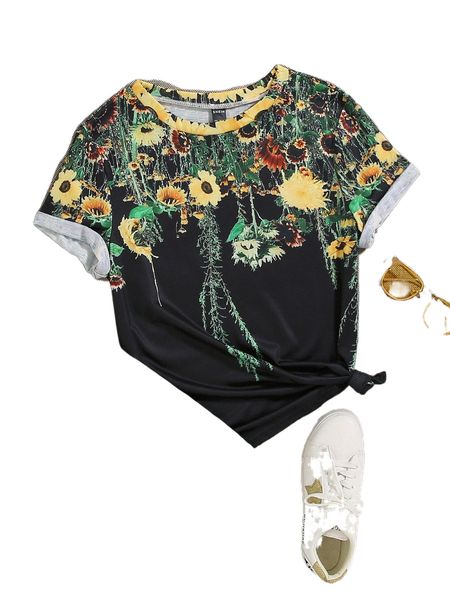 

floral print tee r77k#, White