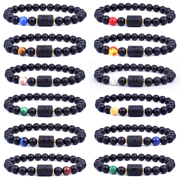 

12 constellation bracelets natural black onyx bead strands bracelet star sign zodiac horoscope couple bracelet friendship jewelry