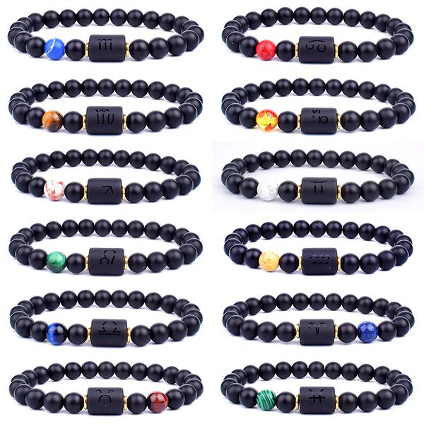 12 Bracelets de constelação de constelação de fios de cinturão de bracelete negra Black signo de pulseira de pulsecópio Horóscopo Jóias de Amizade de Bracelete de Casal Zodíaco