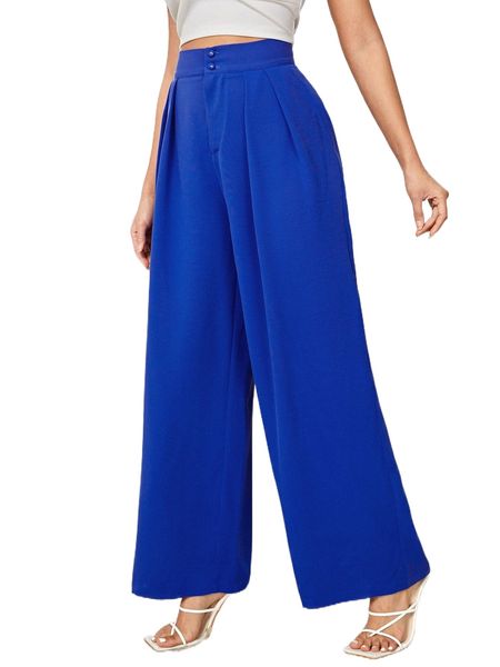 

petite high waist plicated wide leg pants k8qo#, Black;white